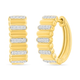 0.23 CT. T.W. Diamond Alternating Row Puff Hoop Earrings in 10K Gold