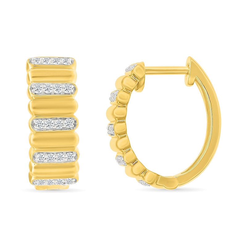 0.23 CT. T.W. Diamond Alternating Row Puff Hoop Earrings in 10K Gold
