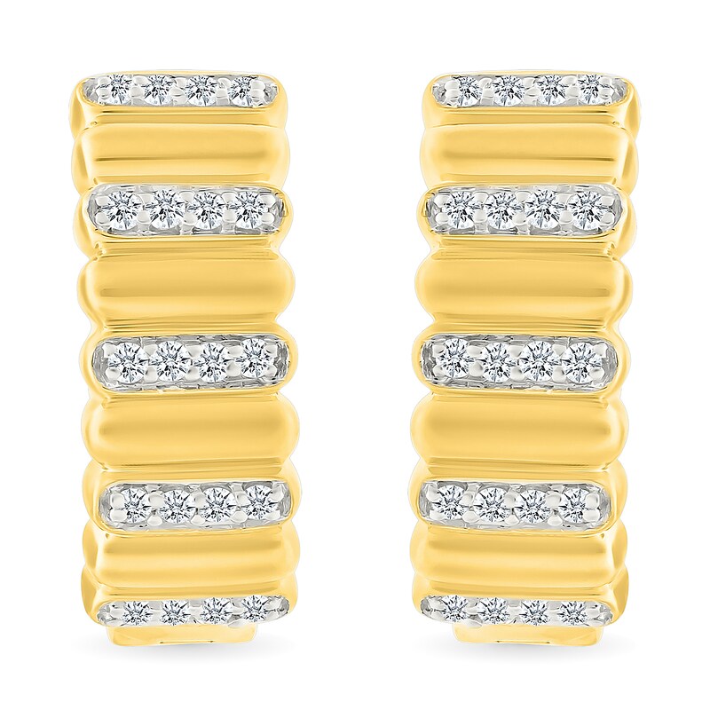 0.23 CT. T.W. Diamond Alternating Row Puff Hoop Earrings in 10K Gold
