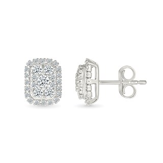 CT. T.W. Elongated Cushion-Shaped Multi-Diamond Frame Stud Earrings in 10K White Gold