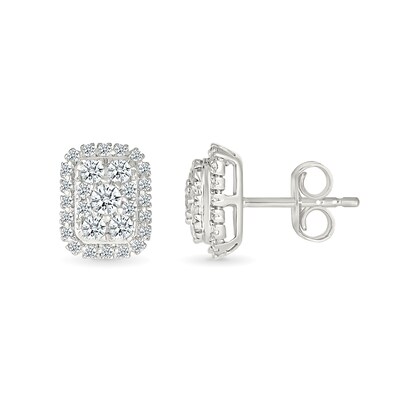 CT. T.W. Elongated Cushion-Shaped Multi-Diamond Frame Stud Earrings in 10K White Gold