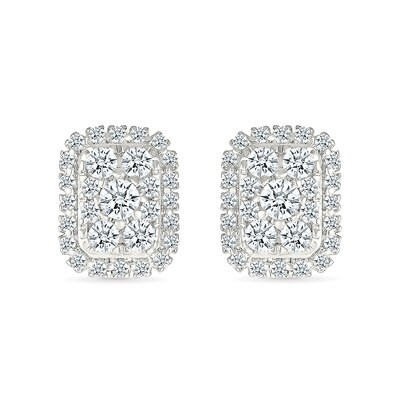 CT. T.W. Elongated Cushion-Shaped Multi-Diamond Frame Stud Earrings in 10K White Gold