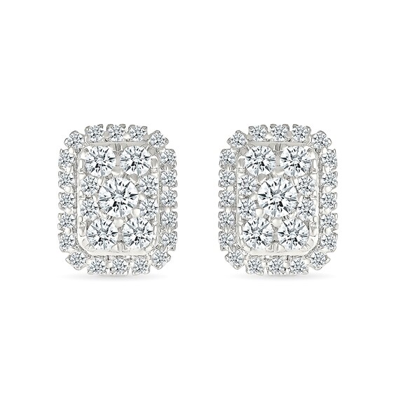 CT. T.W. Elongated Cushion-Shaped Multi-Diamond Frame Stud Earrings in 10K White Gold