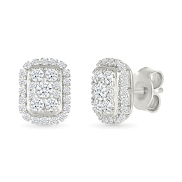 0.23 CT. T.W. Elongated Cushion-Shaped Multi-Diamond Frame Stud Earrings in 10K White Gold
