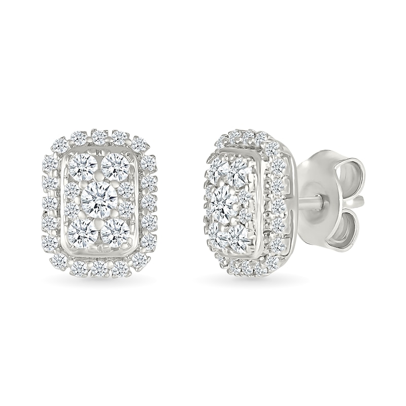 0.23 CT. T.W. Elongated Cushion-Shaped Multi-Diamond Frame Stud Earrings in 10K White Gold