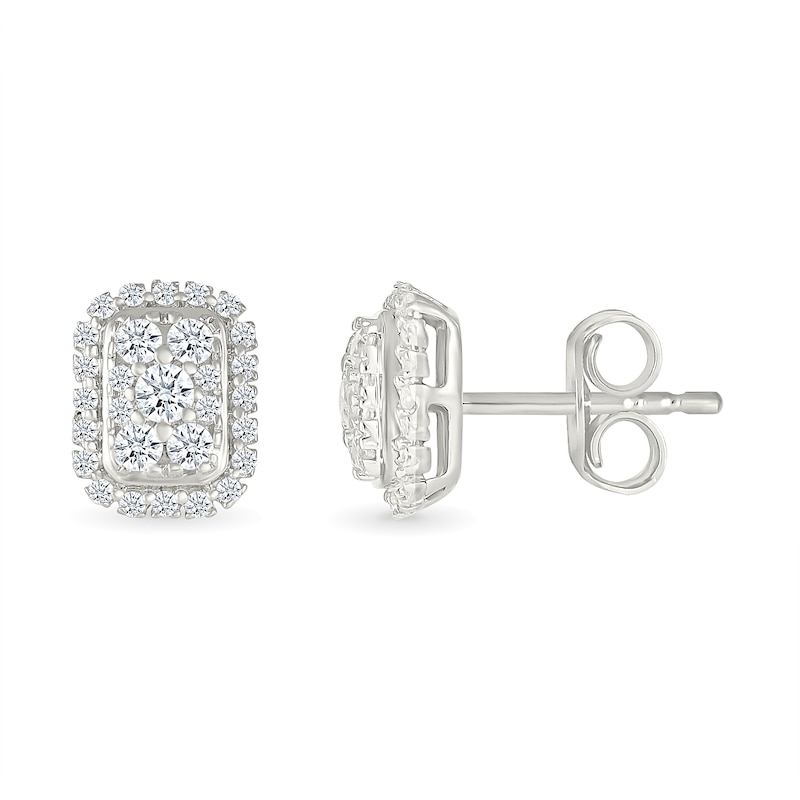 0.23 CT. T.W. Elongated Cushion-Shaped Multi-Diamond Frame Stud Earrings in 10K White Gold
