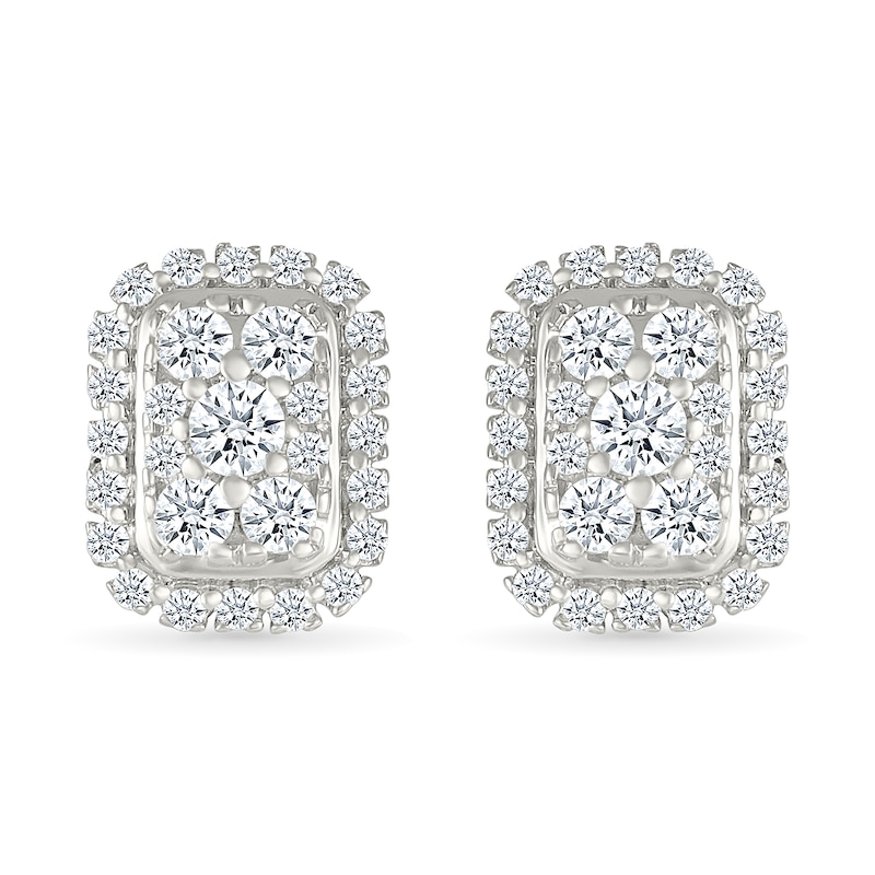 0.23 CT. T.W. Elongated Cushion-Shaped Multi-Diamond Frame Stud Earrings in 10K White Gold