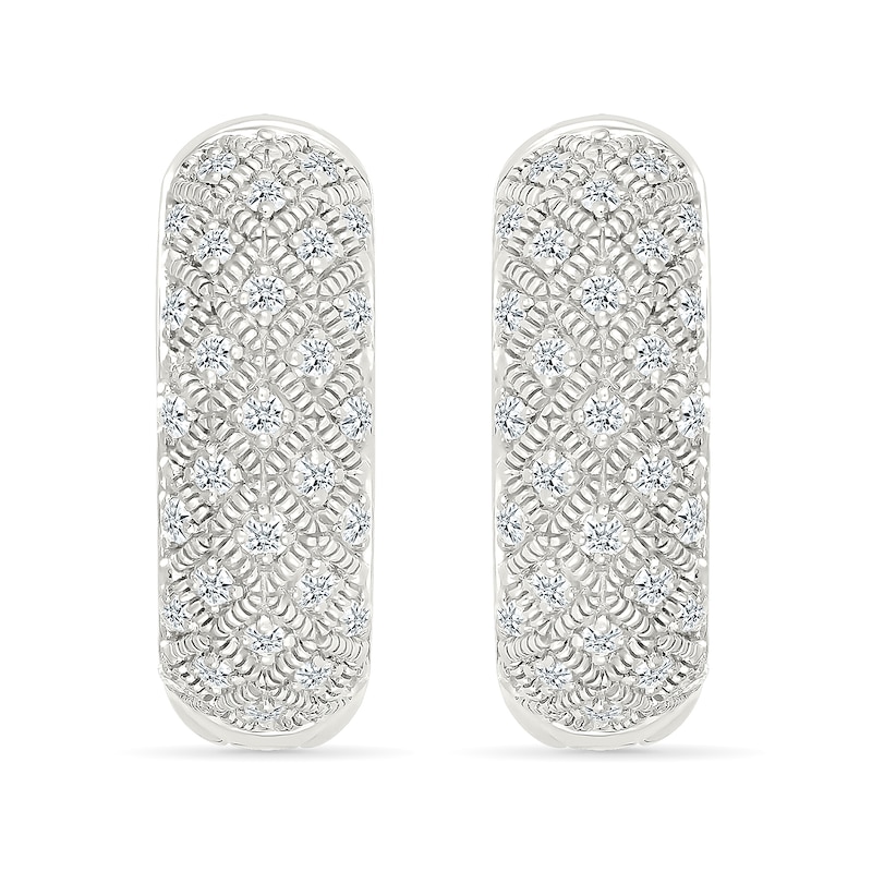 Main Image 3 of 0.45 CT. T.W. Diamond Patterned Vintage-Style Hoop Earrings in Sterling Silver