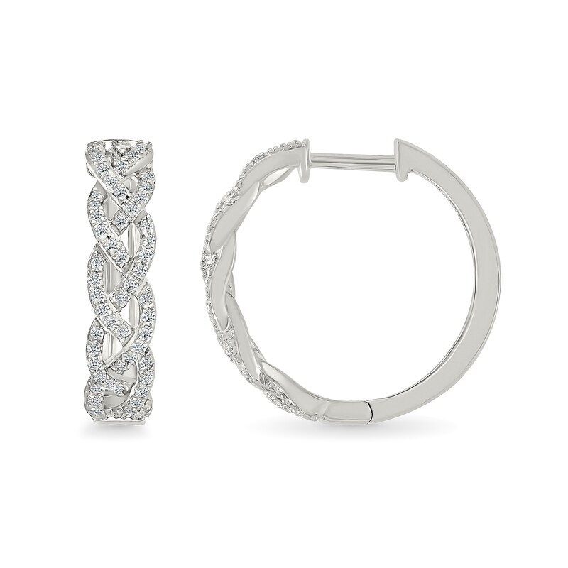 Main Image 2 of 0.45 CT. T.W. Diamond Braided Hoop Earrings in Sterling Silver