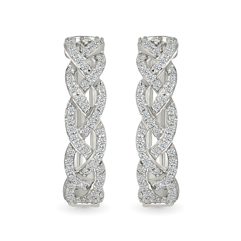 Main Image 3 of 0.45 CT. T.W. Diamond Braided Hoop Earrings in Sterling Silver