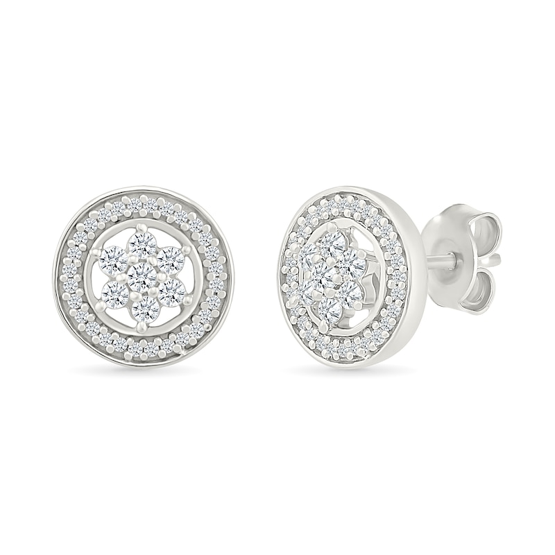0.23 CT. T.W. Diamond Flower Circle Frame Stud Earrings in 10K White Gold