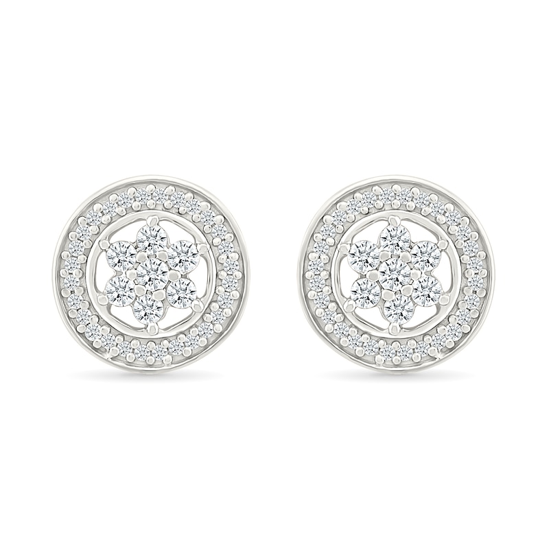 0.23 CT. T.W. Diamond Flower Circle Frame Stud Earrings in 10K White Gold