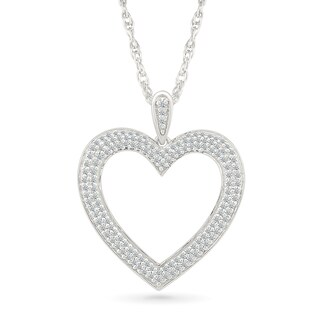 0.23 CT. T.W. Diamond Double Row Open Heart Pendant in Sterling Silver