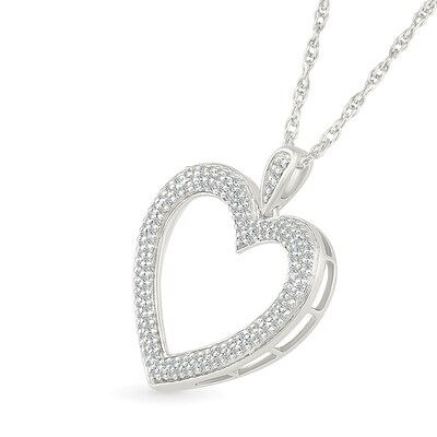 0.23 CT. T.W. Diamond Double Row Open Heart Pendant in Sterling Silver