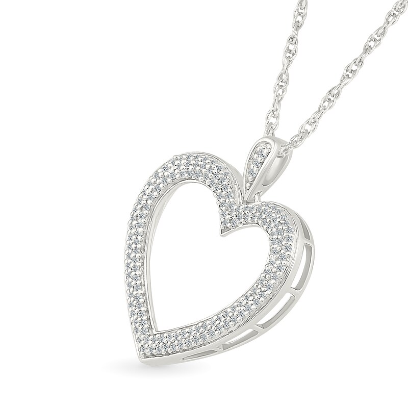 0.23 CT. T.W. Diamond Double Row Open Heart Pendant in Sterling Silver