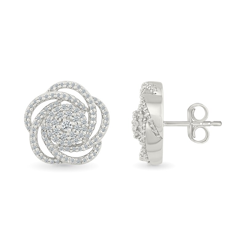 Main Image 2 of 0.45 CT. T.W. Multi-Diamond Swirl Flower Stud Earrings in 10K White Gold