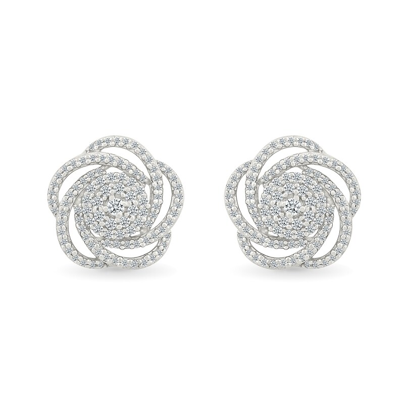 Main Image 3 of 0.45 CT. T.W. Multi-Diamond Swirl Flower Stud Earrings in 10K White Gold