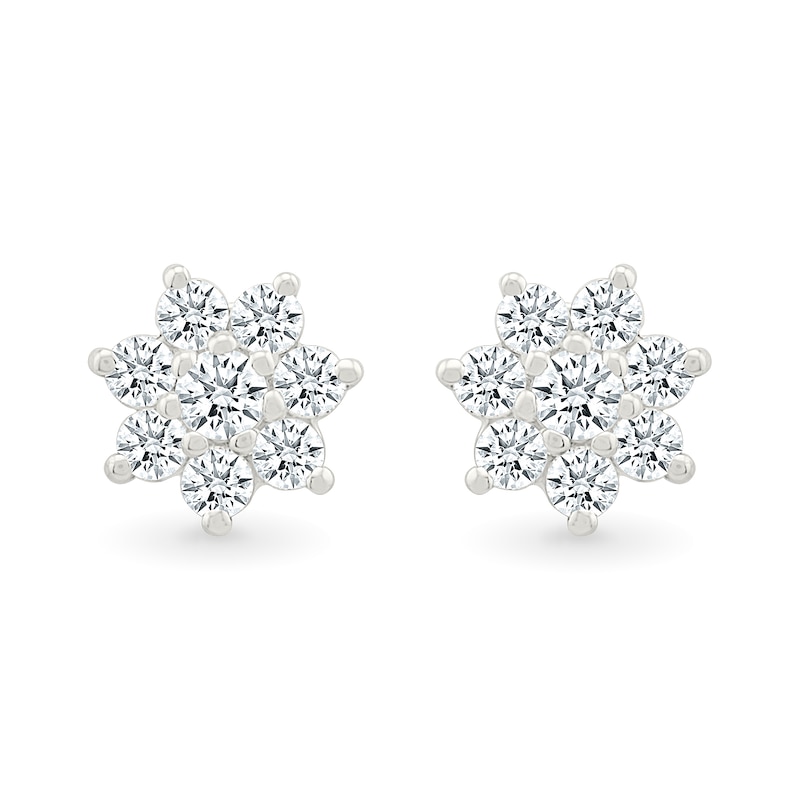 Main Image 3 of 0.23 CT. T.W. Diamond Flower Stud Earrings in Sterling Silver