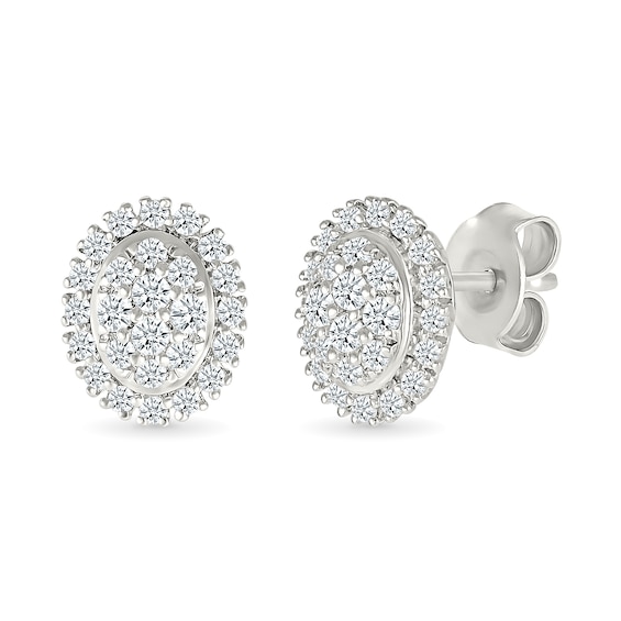 0.23 CT. T.W. Oval-Shaped Multi-Diamond Frame Stud Earrings in 10K White Gold