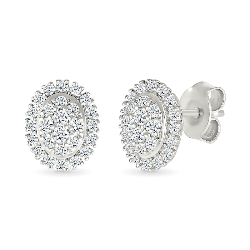 0.23 CT. T.W. Oval-Shaped Multi-Diamond Frame Stud Earrings in 10K White Gold