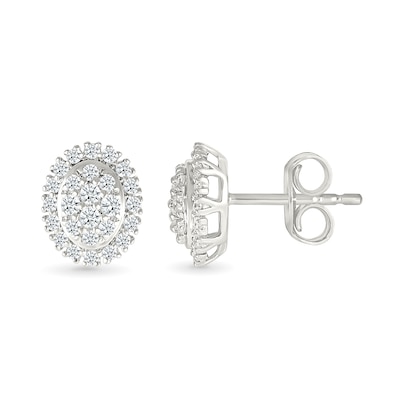 0.23 CT. T.W. Oval-Shaped Multi-Diamond Frame Stud Earrings in 10K White Gold