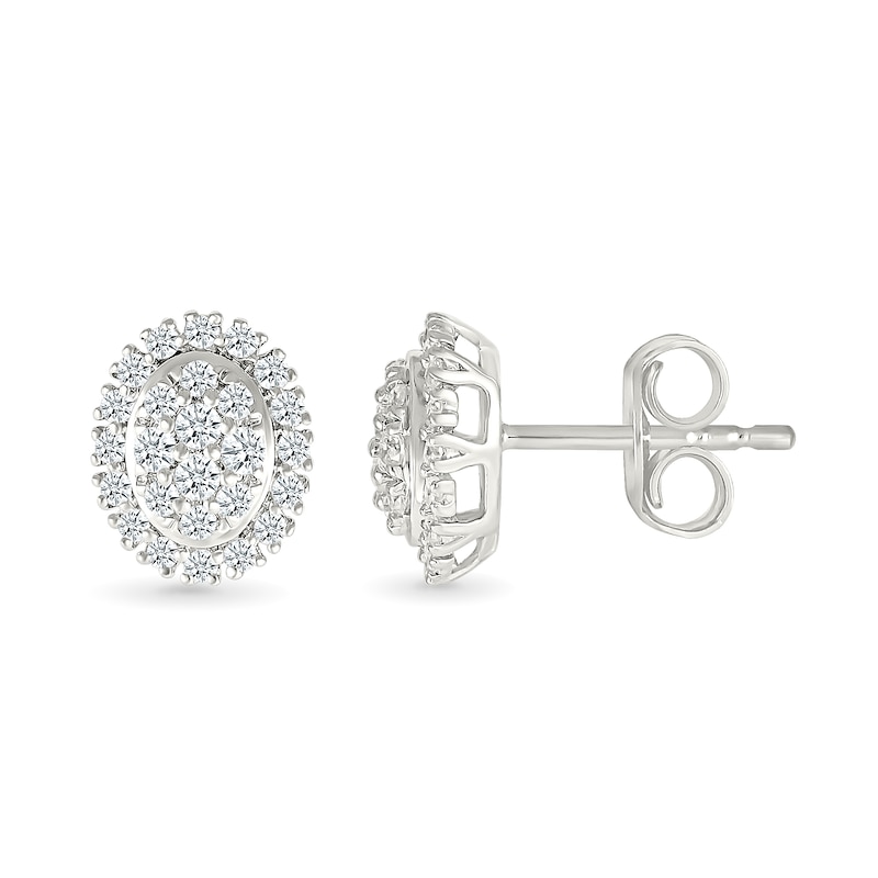 Main Image 2 of 0.23 CT. T.W. Oval-Shaped Multi-Diamond Frame Stud Earrings in 10K White Gold