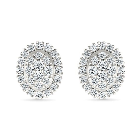 0.23 CT. T.W. Oval-Shaped Multi-Diamond Frame Stud Earrings in 10K White Gold
