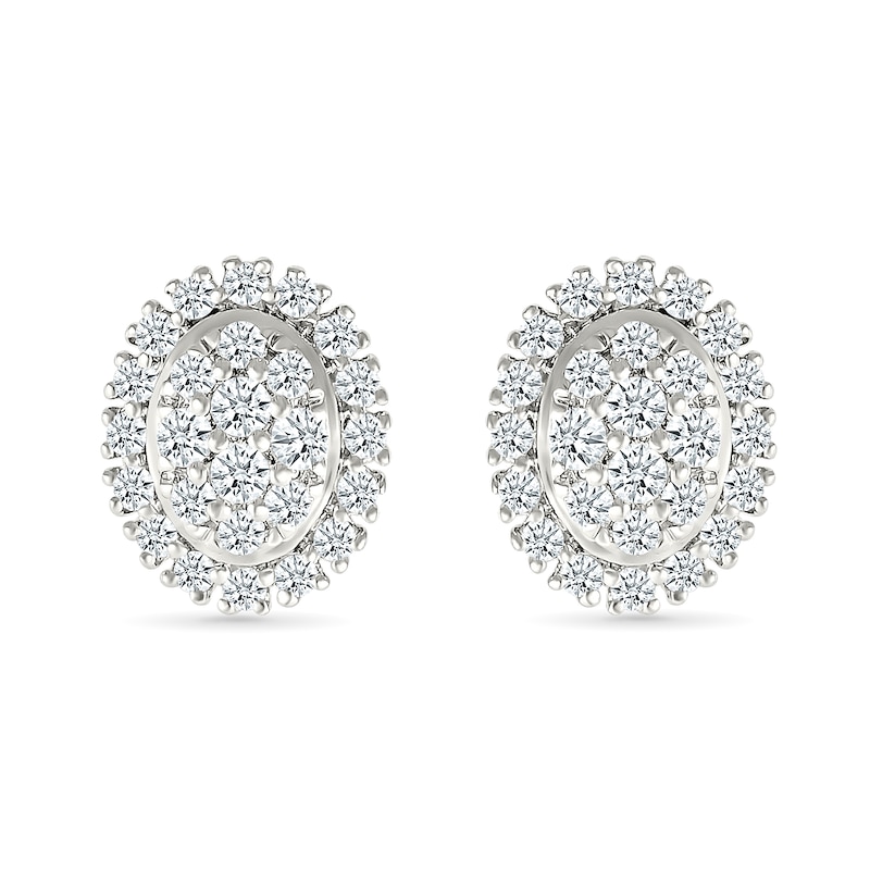 Main Image 3 of 0.23 CT. T.W. Oval-Shaped Multi-Diamond Frame Stud Earrings in 10K White Gold