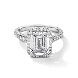 Vera Wang Love Collection 4.95 CT. T.W. Emerald Certified Lab-Grown Diamond Frame Engagement Ring in 14K White Gold