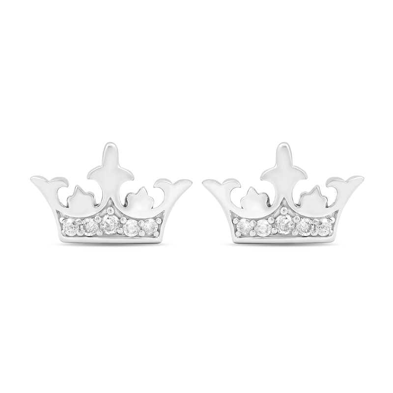 Enchanted Disney 0.085 CT. T.W. Diamond Crown Stud Earrings in Sterling Silver