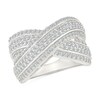 Thumbnail Image 1 of 0.95 CT. T.W. Diamond Crossover Multi-Row Fashion Ring in Sterling Silver