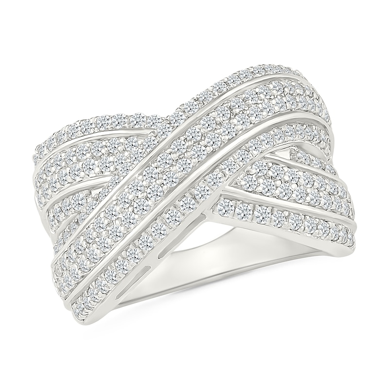 Main Image 1 of 0.95 CT. T.W. Diamond Crossover Multi-Row Fashion Ring in Sterling Silver