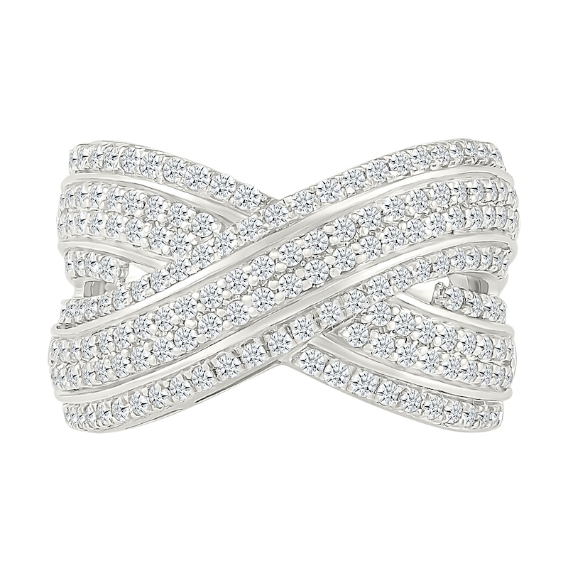 Main Image 2 of 0.95 CT. T.W. Diamond Crossover Multi-Row Fashion Ring in Sterling Silver