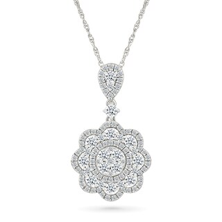 0.95 CT. T.W. Diamond Flower Pendant in 10K White Gold
