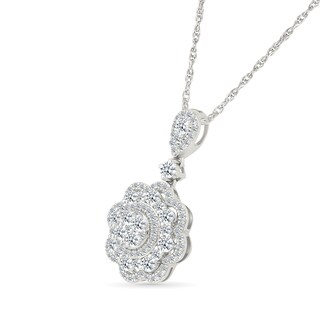 0.95 CT. T.W. Diamond Flower Pendant in 10K White Gold