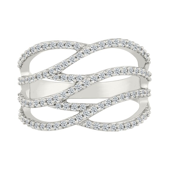 0.45 CT. T.W. Diamond Layered Multi-Row Fashion Ring in Sterling Silver