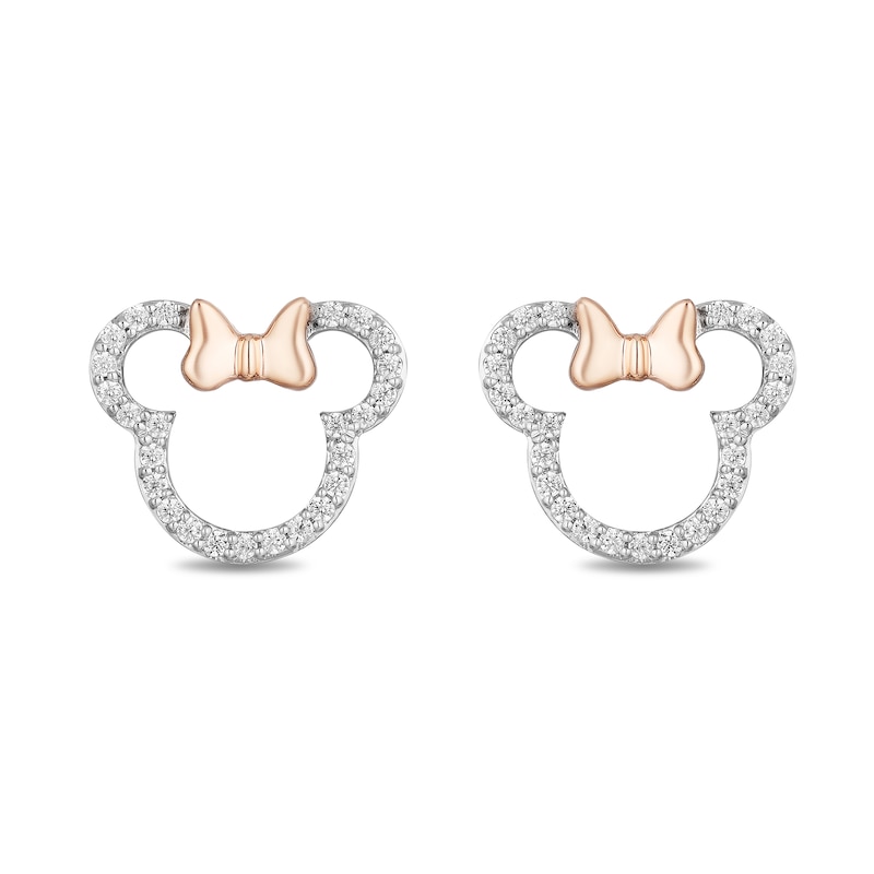 Main Image 1 of Disney Treasures Minnie Mouse 0.18 CT. T.W. Diamond Outline Stud Earrings in Sterling Silver and 10K Rose Gold