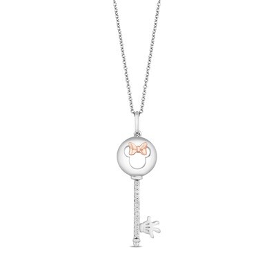 Disney Treasures Minnie Mouse 0.04 CT. T.W. Diamond Key Pendant in Sterling Silver and 10K Rose Gold