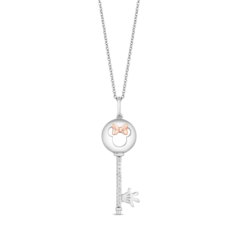 Main Image 1 of Disney Treasures Minnie Mouse 0.04 CT. T.W. Diamond Key Pendant in Sterling Silver and 10K Rose Gold