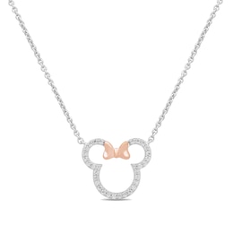 Disney Treasures Minnie Mouse 0.18 CT. T.W. Diamond Outline Necklace in Sterling Silver and 10K Rose Gold