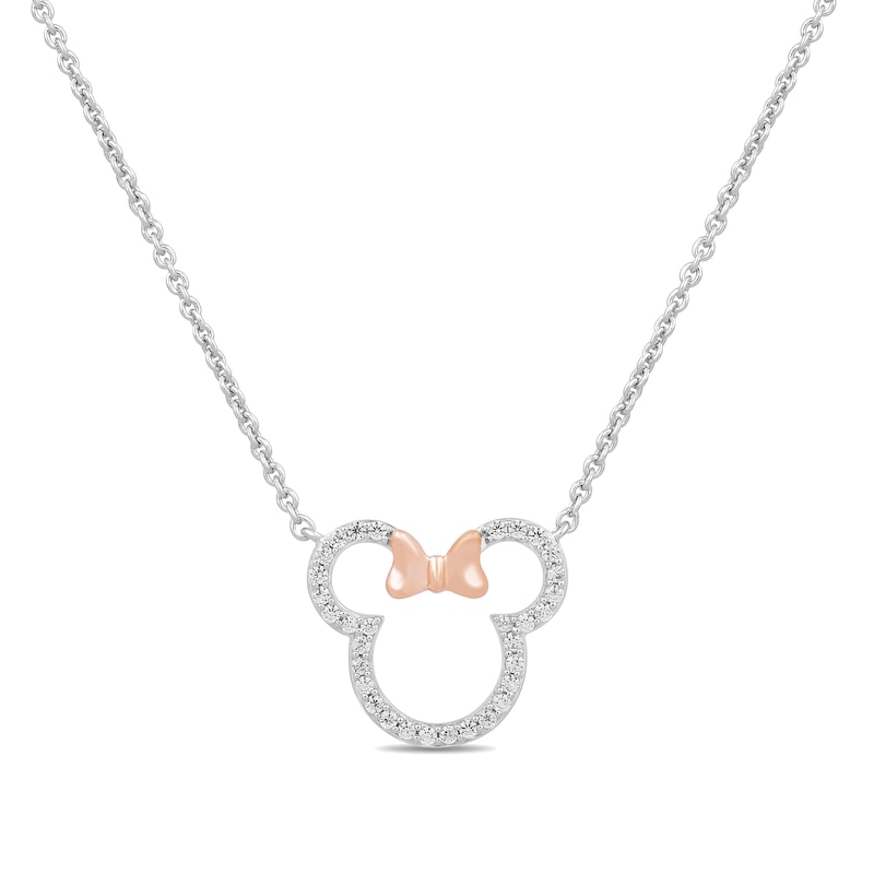 Main Image 1 of Disney Treasures Minnie Mouse 0.18 CT. T.W. Diamond Outline Necklace in Sterling Silver and 10K Rose Gold