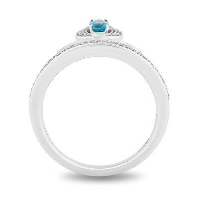 Enchanted Disney Cinderella Oval London Blue Topaz and 0.085 CT. T.W. Diamond Carriage Tiara Ring in Sterling Silver