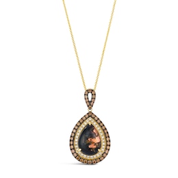 Le Vian® Pear-Shaped Green Chalcedony and 0.91 CT. T.W. Diamond Double Frame Drop Pendant in 14K Honey Gold™ - 19”