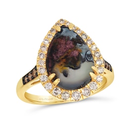 Le Vian® Pear-Shaped Green Chalcedony and 0.37 CT. T.W. Diamond Frame Ring in 14K Honey Gold™