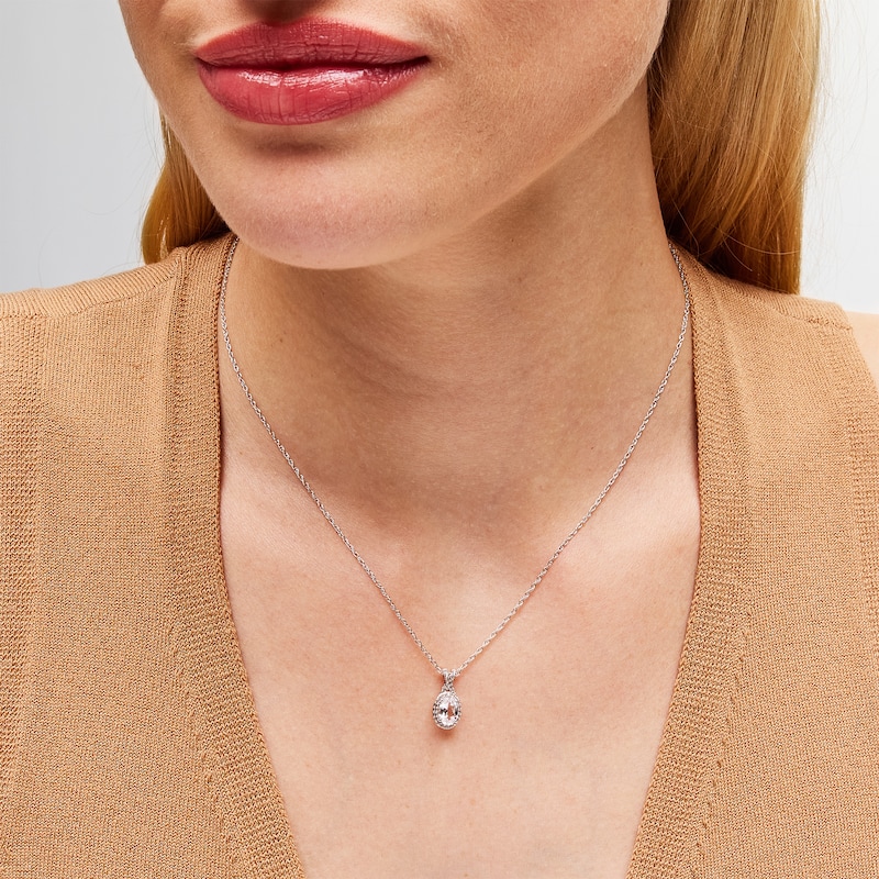 Main Image 2 of Oval White Lab-Created Sapphire Frame Split Bail Pendant in Sterling Silver