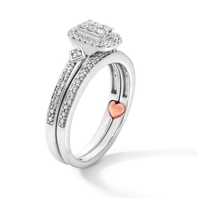 Perfect Fit 0.33 CT. T.W. Emerald-Shaped Multi-Diamond Frame Bridal Set in 10K White Gold