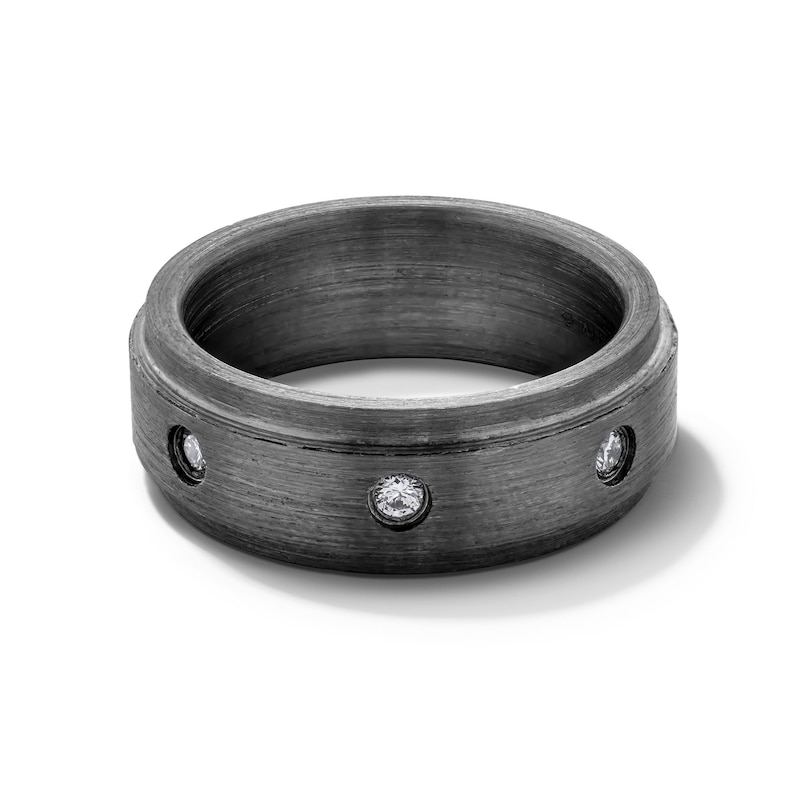 Main Image 1 of 0.15 CT. T.W. Diamond Three Stone Station Anniversary Band in Tantalum with Black Rhodium