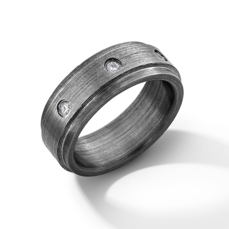 Main Image 3 of 0.15 CT. T.W. Diamond Three Stone Station Anniversary Band in Tantalum with Black Rhodium