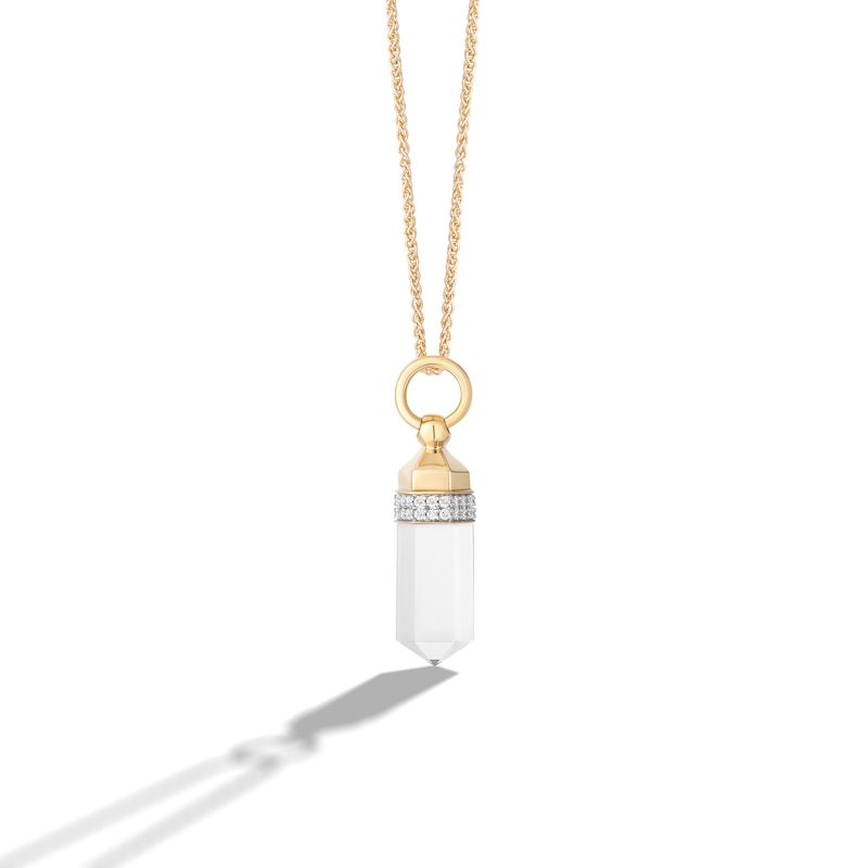 Main Image 1 of Limor Mindful Jewellery Guidestones White Quartz and 0.145 CT. T.W. Diamond Obelisk Drop Pendant in 10K Gold