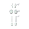 Thumbnail Image 1 of Lab-Created Opal and White Lab-Created Sapphire Three Pair Stud and Drop Earrings Set in Sterling Silver